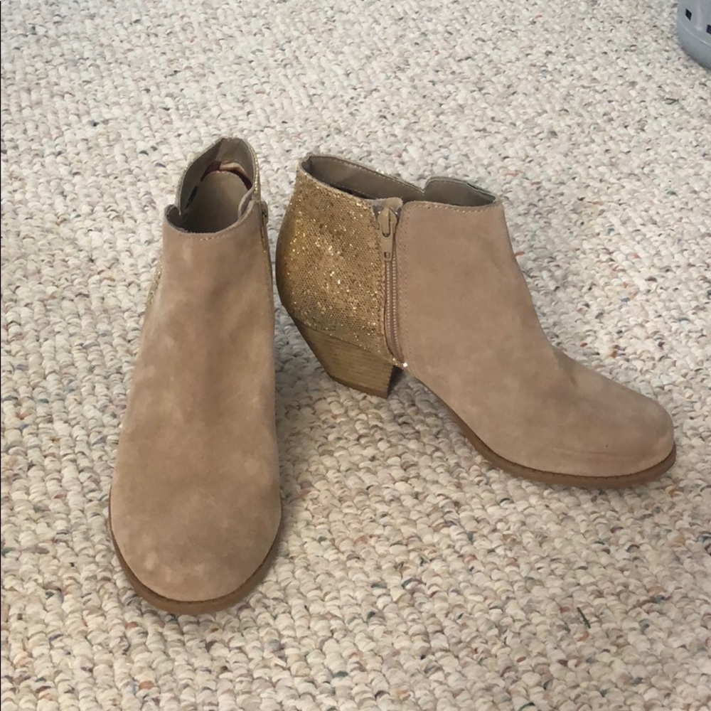 Suede and sparkle booties